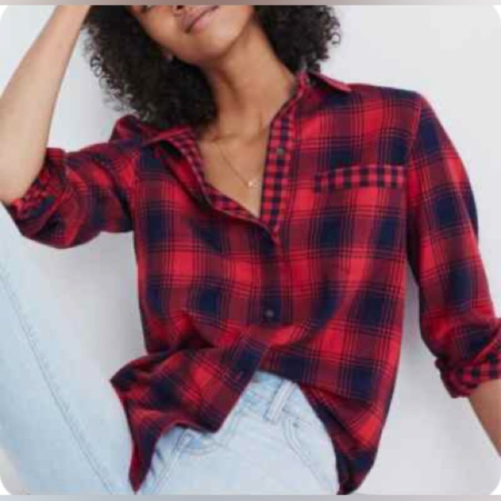 Madewell Flannel Ex Boyfriend long sleeve Shirt Albion Plaid size XS